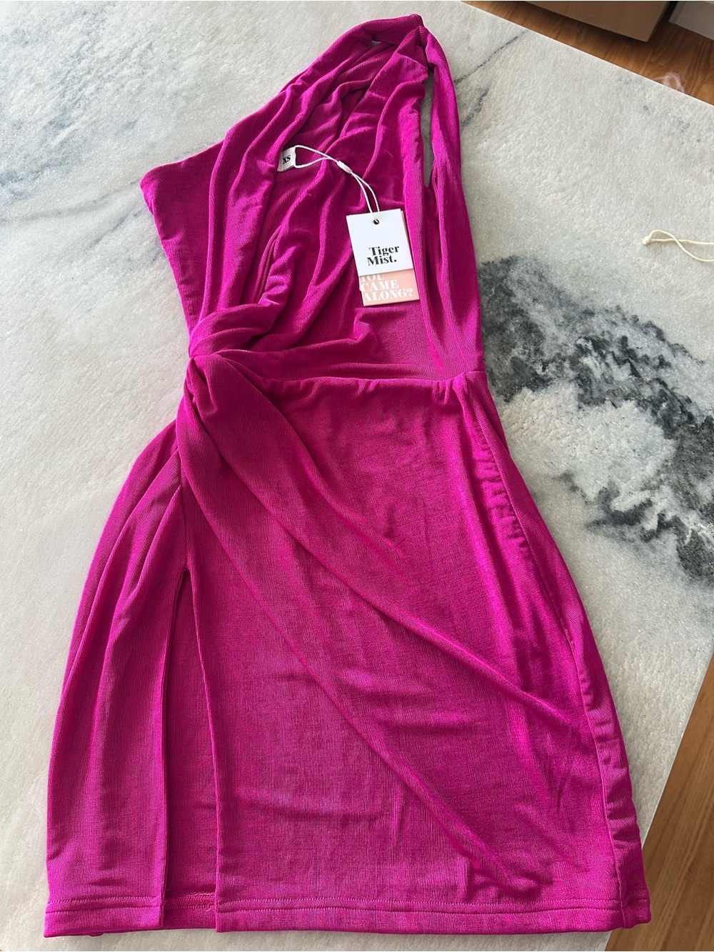 Tiger Mist Fuchsia One-Shoulder Cutout Mini Dress
